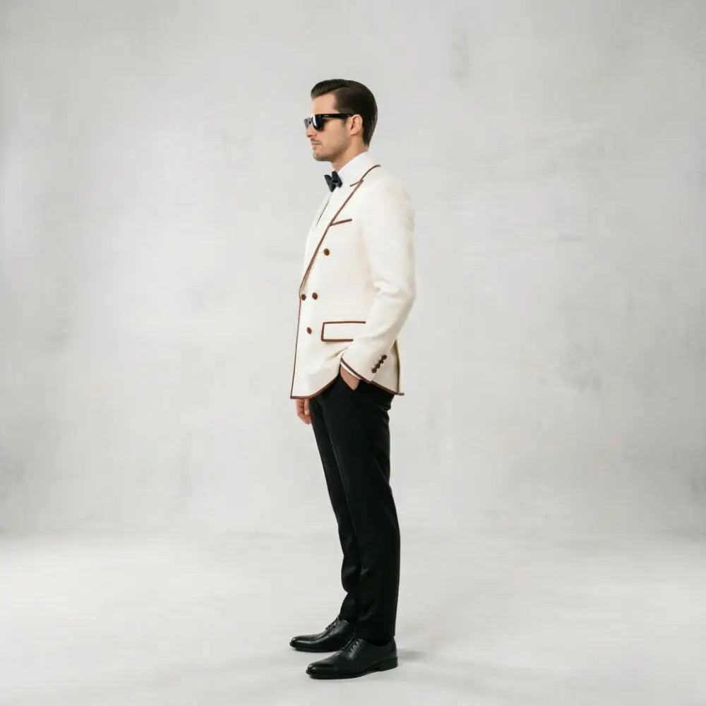 Double Breasted Suits for Men 2 Pieces Slim Fit Wedding Tuxedo Peak Lapel Formal Groom Prom Party Evening Wear (Jacket + Pants)
