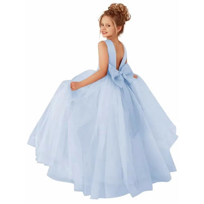 Customized Flower Girls Dress Dusty Pink Pearls Belt With Bow For Wedding Birthday Banquet Prom Ball Holy Communion Gowns