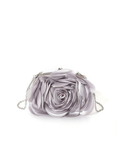 Fashion Pink Flower Petal Banquet Floral Dress Purse Evening Day Clutch Bag Women Luxury Prom Party Wedding Day Bag