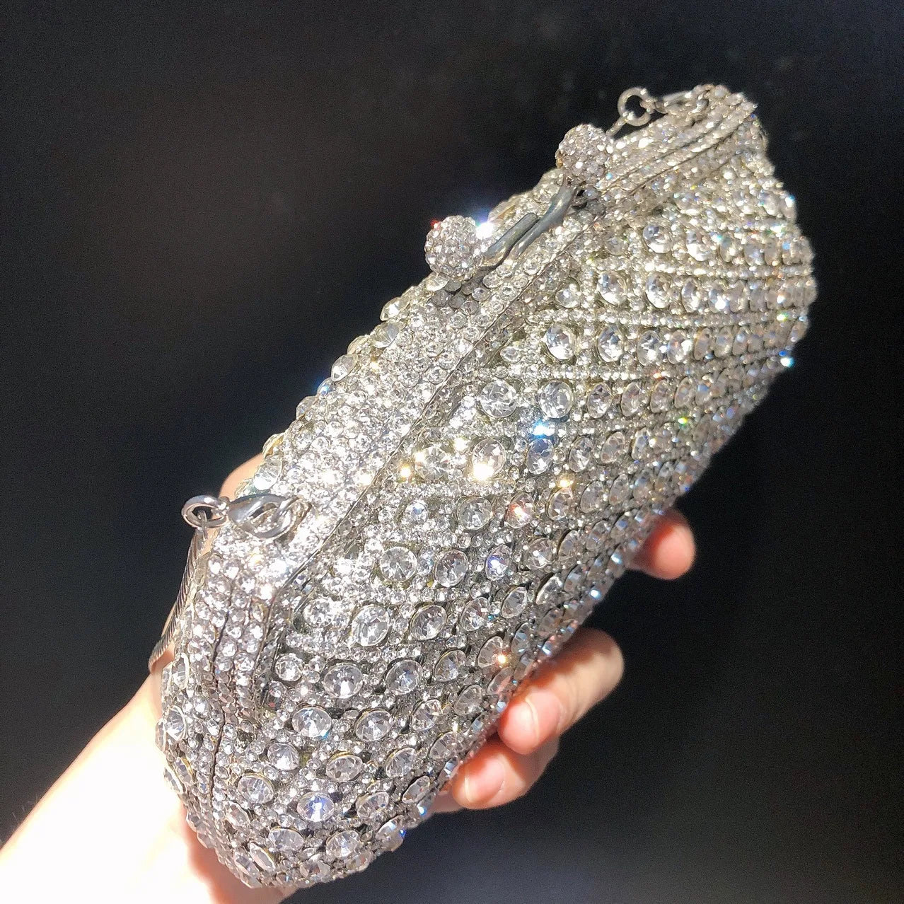 Women Elegant Silver Formal Rhinestone Clutch Purse Banquet Party Wedding Crystal Evening Bag Luxury Diamond Bridal Handbag