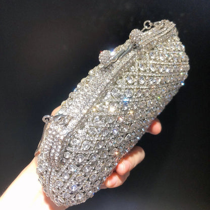 Women Elegant Silver Formal Rhinestone Clutch Purse Banquet Party Wedding Crystal Evening Bag Luxury Diamond Bridal Handbag