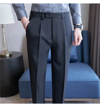 High Quality Men Solid Color Business Office Social Trousers New Formal Wear Wedding Slim Fit Casual Fashion Suits Pant 38-29