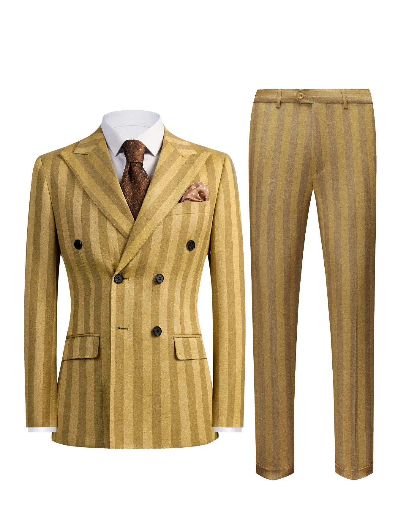 Men's 2 Piece Suit Set Slim Fit Double Breasted Peak Lapel Jacket Pants Elastic Waist Formal Wedding Prom Tuxedo Rayon Blend
