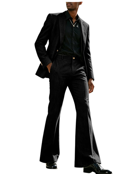 Vintage Men's Linen Suit 2 Piece Notch Lapel 2 Button Blazer Wide Leg Flare Pants Breathable Lightweight Set for Business Casual