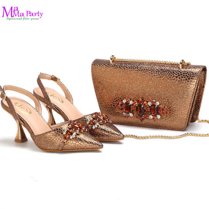 Wine Fashion Leisure Style 2025 New Coming Nigerian Women Shoes Matching Bag Set Pointed Toe High Quality  For Wedding Party