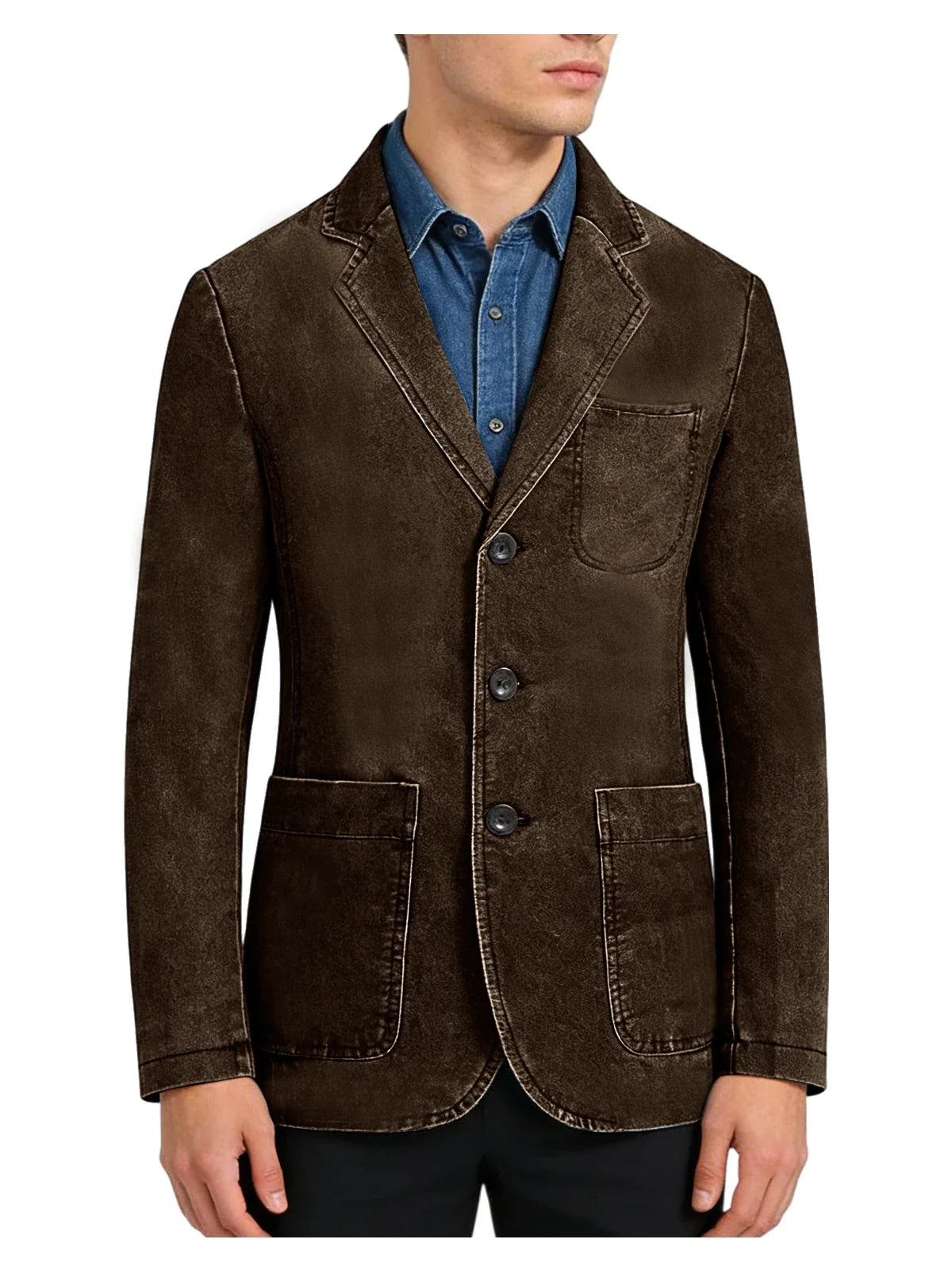 Men‘s Casual Denim Blazer Notch Lapel Jean Jacket Lightweight Stretch Suit Sport Coat with Pockets