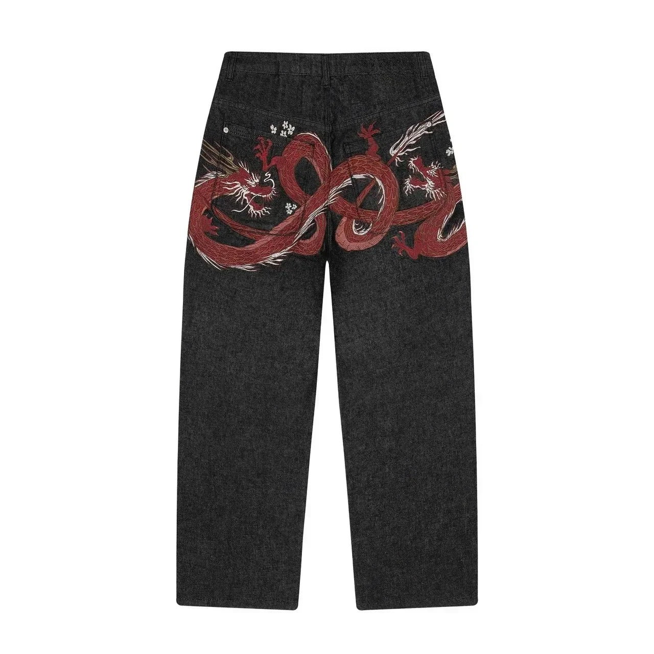 Y2K Harajuku Jeans Vintage Cherry Blossom Selvedge Denim Pants Hip Hop Gothic men women denim fabric wide leg pants streetwear