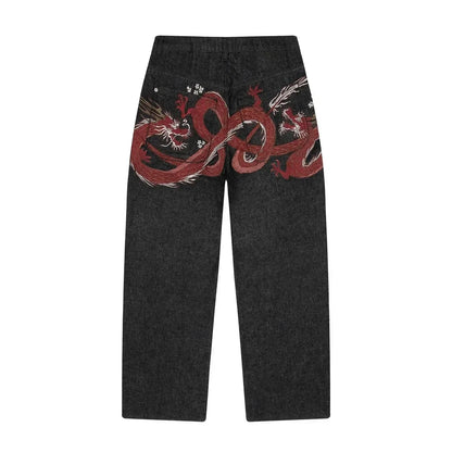 Y2K Harajuku Jeans Vintage Cherry Blossom Selvedge Denim Pants Hip Hop Gothic men women denim fabric wide leg pants streetwear