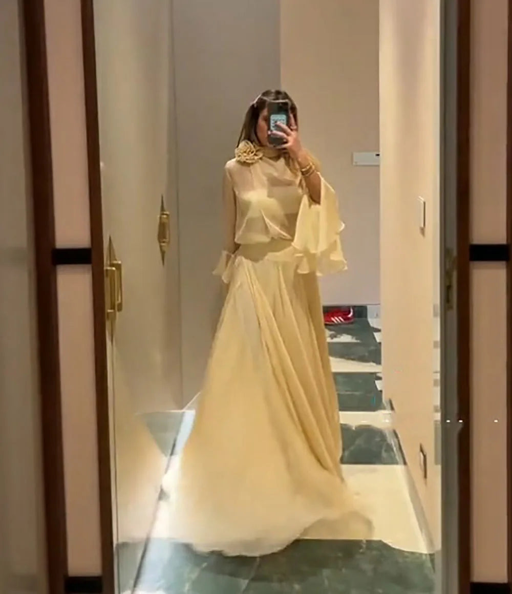 Dubai Evening Dresses Customizd 2 Piece Elegant Party Dress Chiffon Luxury Evening Dresses Long Sleeve Women Night Gown