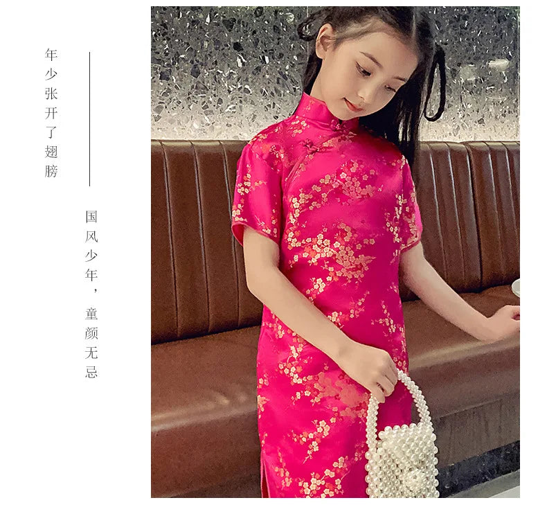 Fashion Children's Cheongsam Modern Girls Dresses Summer Baby Party Qipao Princess Clothing Chinese Style Girl Dress Vestidos