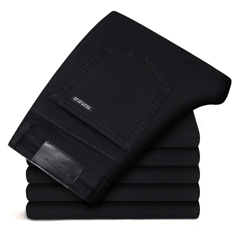 2026 New Men's Stretch Regular Fit Jeans Business Casual Classic Style Fashion Denim Trousers Male Black Blue Gray Pants