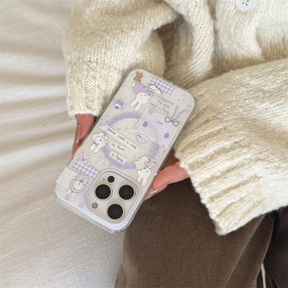 Korean INS Star Bow Rabbit With Magsafe Stand Phone Case for iPhone 17 Pro 13 14 15 16 Pro Max Cover Rotate Holder Cute Cases