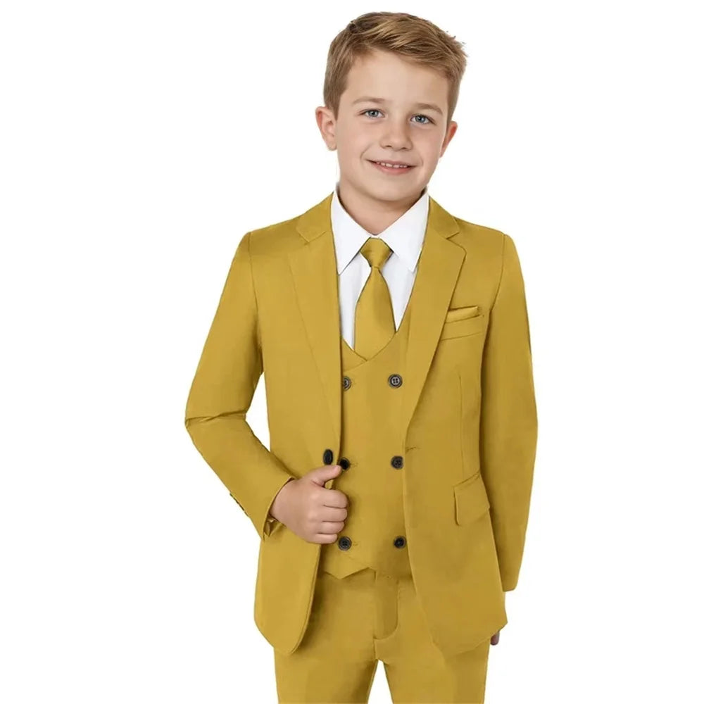 Boys Notched Lapel Suits 3 Pieces Wedding Ring Bearer Outfit,Classic Elegant Kids Suit Set Performance Outfit Plus Size