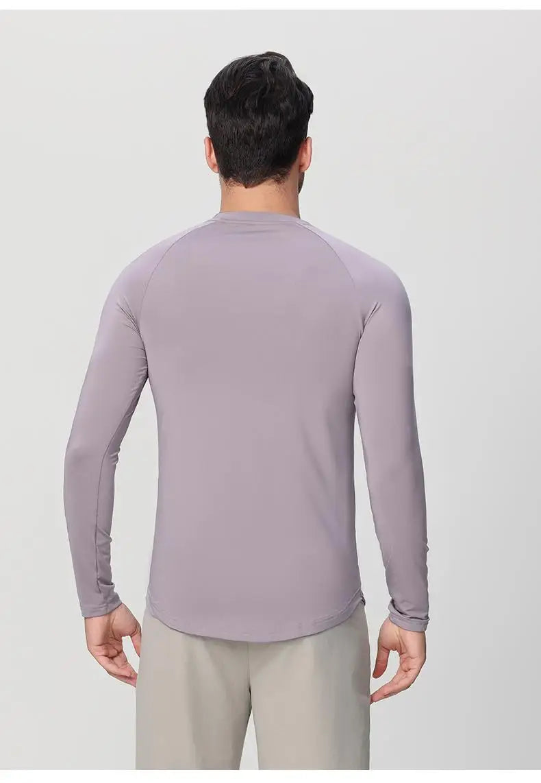 Sports Long-sleeved T-shirt Men Curved Hem Warm Gym Fitness Clothes Quick-drying Breathable Running Training Round Neck Top