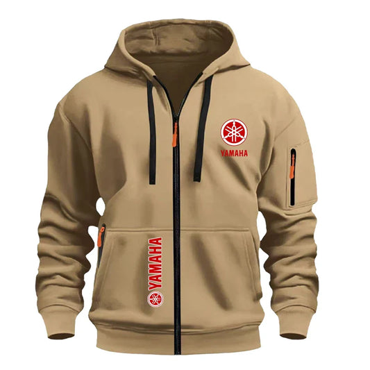 Yamaha Men's Casual Sport Hooded Sweatshirt - Spring/Autumn Street Fashion Outdoor Multi-Pocket Drawstring Loose Zipper Jacket
