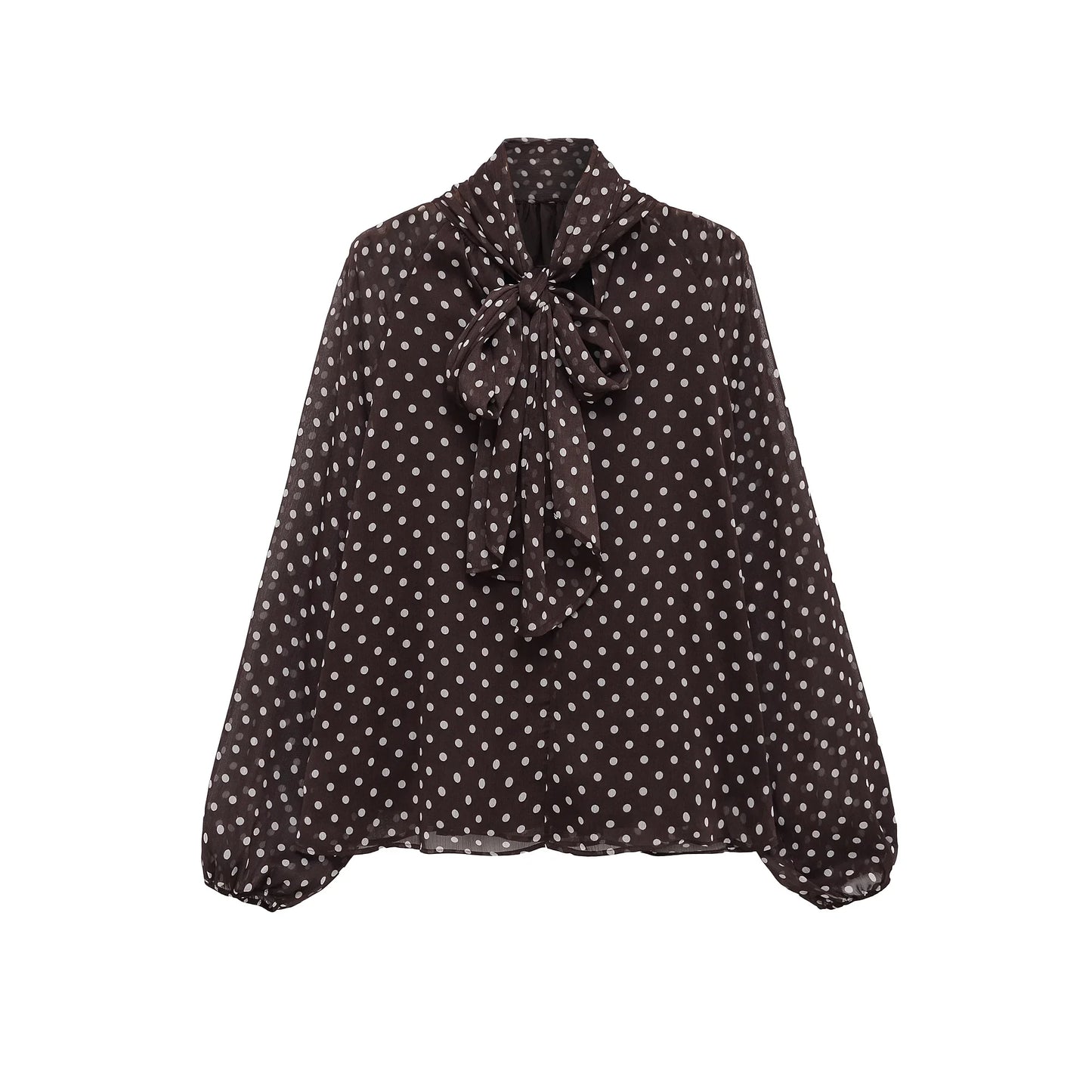 Women 2026 Trend Polka Dot Print Blouse Bow Scarf Collar Long Sleeve Shirt Female Fashion High Street Lady Chic Thin Tops