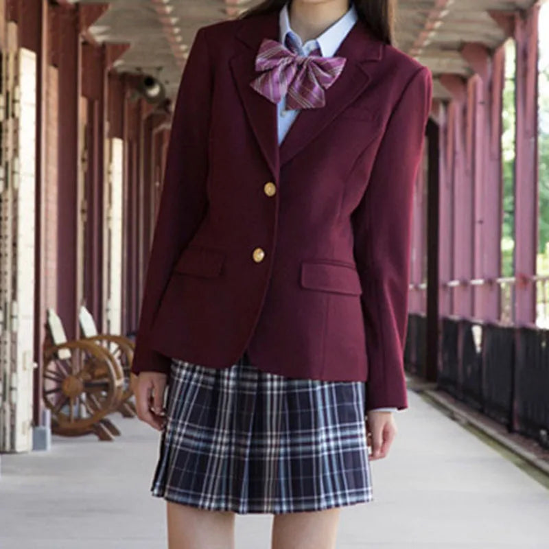 Preppy Style Slim Fit Solid Blazer Woman Double Button Turn-Down Collar Blazers Women Spring Autumn Basic Student JK Suit Coat
