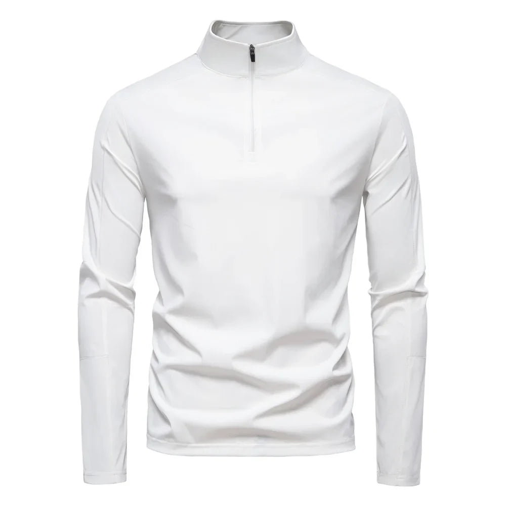 Men's UPF100+ Sun Protection Long Sleeve Shirt Solid Color Zipper Outdoor Shirts Stand Collar Quick Dry T Shirts