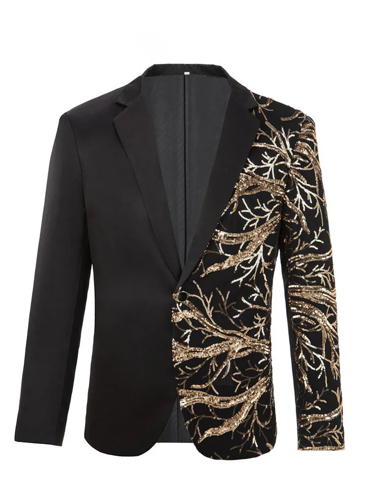 Men Sequin Jacket Glitter Tuxedo Paillette Champagne Sequined Blazer Black and Gold Jacket Performer Outfit Stage Jacket