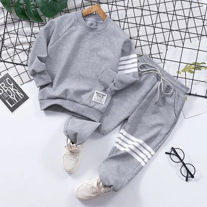 Spring Striped Baby Boys Workout Sweatshirt + Drawstring Sweatpant Sets Kids Tracksuit Child Jumper Pant Jogger Set 2-11 Years