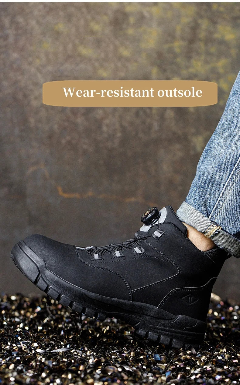 Work Shoes Men Anti-smashing Anti-puncture Safety Shoes Rotating Buttons Autumn Winter Protective Work Safety Boots