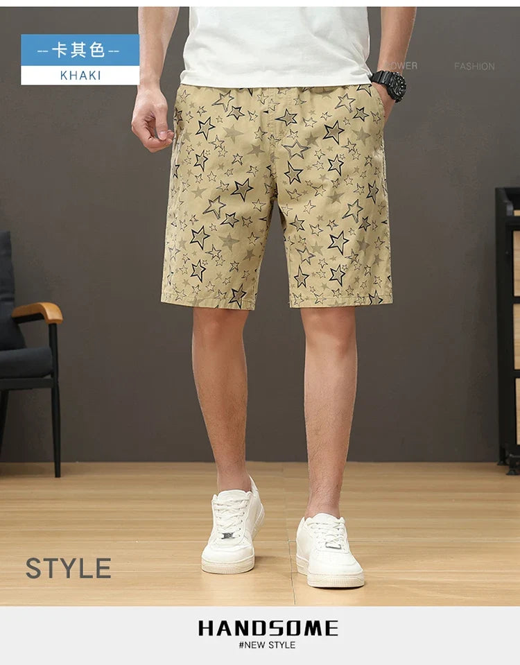 Streetwear Star Print Shorts Men Hawaii Beach Casual Shorts Outdoor Cotton Sports Elastic Waist 6XL Oversized Baggy Half Pants