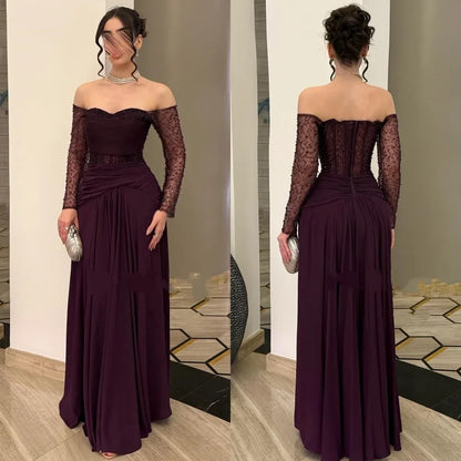 Customized High Quality Classic Jersey Sequined Beading Straight Off-the-shoulder Long Dresses Bespoke Occasion Dresses Formal