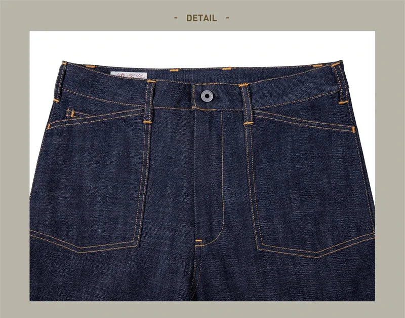 Denim Railroad Pants High Waist Rugged Style Selvage Jeans Back Buckle