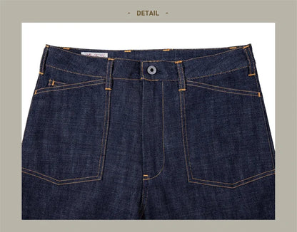 Denim Railroad Pants High Waist Rugged Style Selvage Jeans Back Buckle