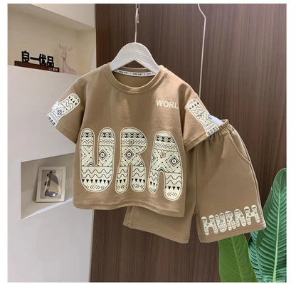 Summer Boys Cotton Leisure Print Alphabet T-Shirt+Shorts Pant Set School Kids 2PCS Tracksuit Children Sportswear Outfit 5-16 Yrs