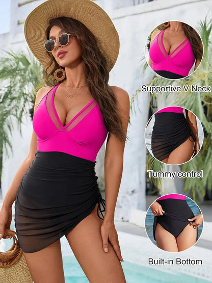 2025 Solid Mesh Patchwork Swimwear Women Sexy Push Up One Piece Swimsuit Monokini Lady Brazilian Beach Bathing Suit