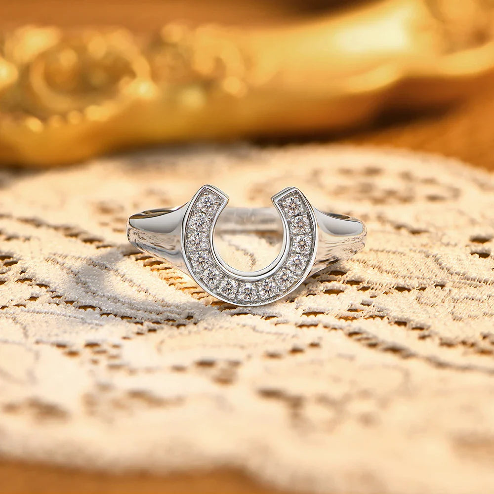 Horseshoe Shaped Synthetic Moissanite Rings for Woman Men 925 Sterling Silver Ring Engagement Fine Jewelry Gift for Her