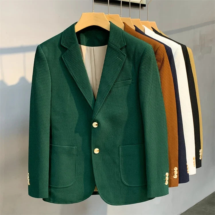 British Style Striped Casual Suit Jackets Mens 2022 Waffle Slim Fit Business Blazers Coat Homme Formal Social Prom Tuxedo 4XL-M
