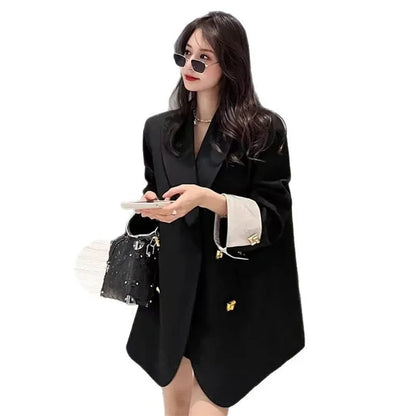 Black Casual Commuter Loose Fit Premium Suit Jacket Spring Autumn New Style Korean Version Fashionable Polyester Fiber Full Slee