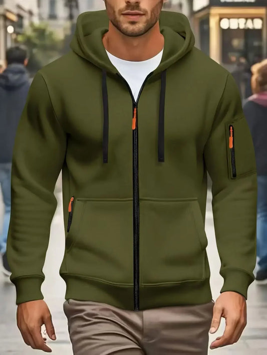 Men autumn and winter New Hoodies Long Sleeve Sweatshirt pocket Zipper Design Hooded Sweatshirt  Men Sportswear Casual Jacket