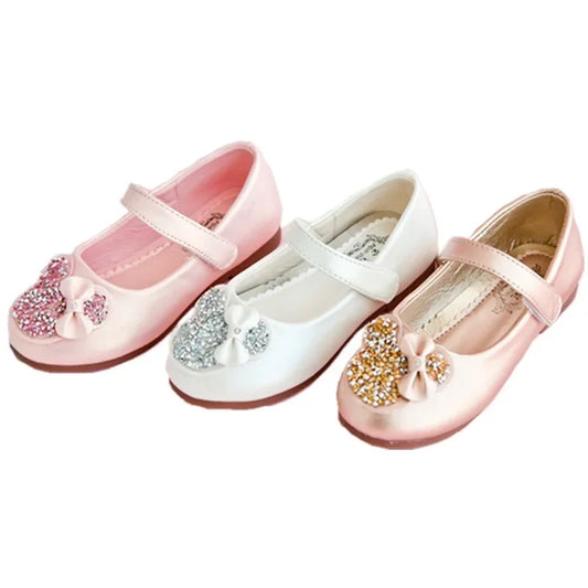 Girls Leather Shoes for Party Wedding Children Rhinestone Shoes Kids Princess Sweet Shoes 2025 Spring Autumn Brand Classic 26-38