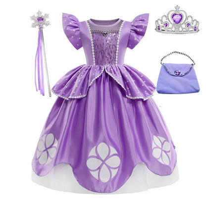 2 3 4 6 8Y Little Princess Sophia Frock Fancy Birthday Sofia Party Dress for Girl Sequined Bodice Flying Sleeve Carnival Costume