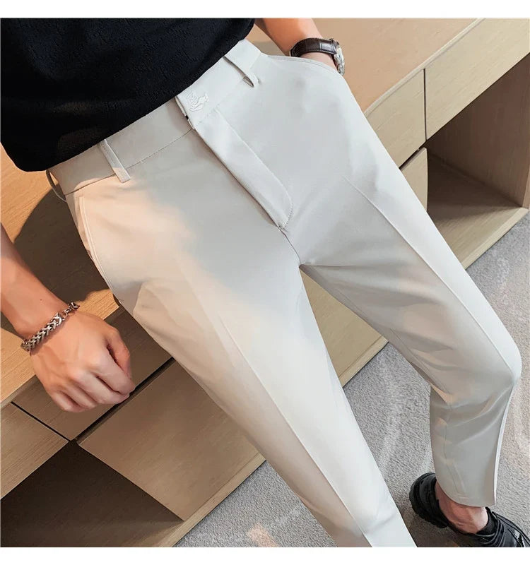 High Quality British Style Business Casual Pants Men's Spring Summer Solid Color Slim Fit Formal Wear Suit Pants Men Clothing