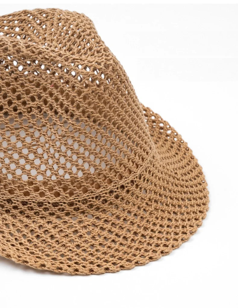 Mesh Hollow-Out Jazz Hat Summer Breathable Sun Protection Hat Straw Hat British Retro Casual Cool Hat
