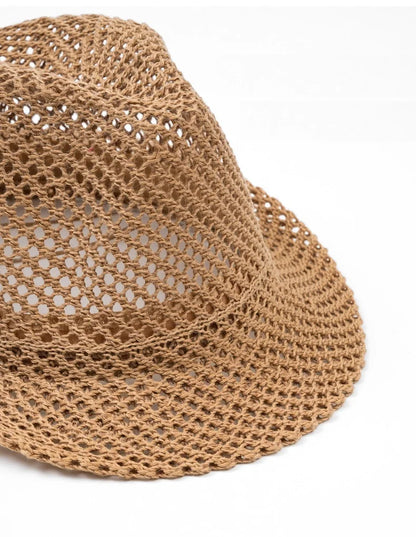 Mesh Hollow-Out Jazz Hat Summer Breathable Sun Protection Hat Straw Hat British Retro Casual Cool Hat