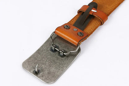3.8cm Chinese Pattern Cowboy Smooth Buckle Men's Belt Ceinture Homme Yellow Belt Male Wide Jeans Men Genuine Leather Belt