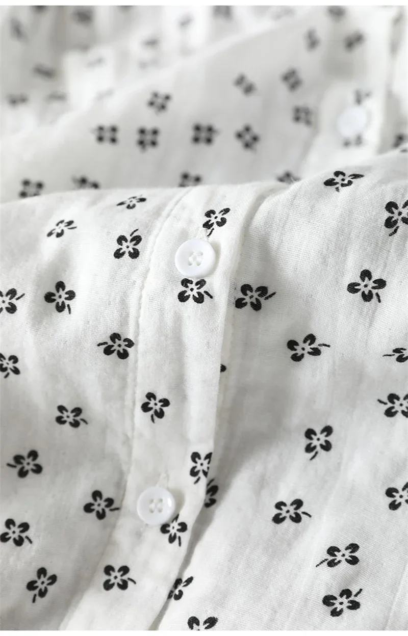 Sweet Snow Dots Print Shirt, Double Layers, Cotton Yarn, Peter Pan Collar, Long Sleeve, Casual Blouse Shirt