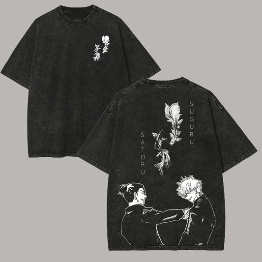 Jujutsu Kaisen Japan Anime Graphic T-shirt Harajuku Vintage Washed T Shirt Men Women Clothing Oversized Cotton Short Sleeve Tees