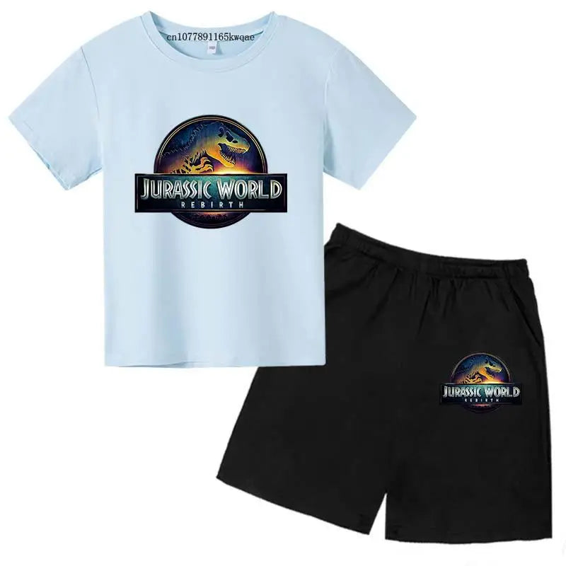 Jurassic World 4 Kids Summer Casual Breathable O-neck Tees+Pants 2pcs Sportsuits 2-13 Years Boys Girls Children Top Outfits Sets