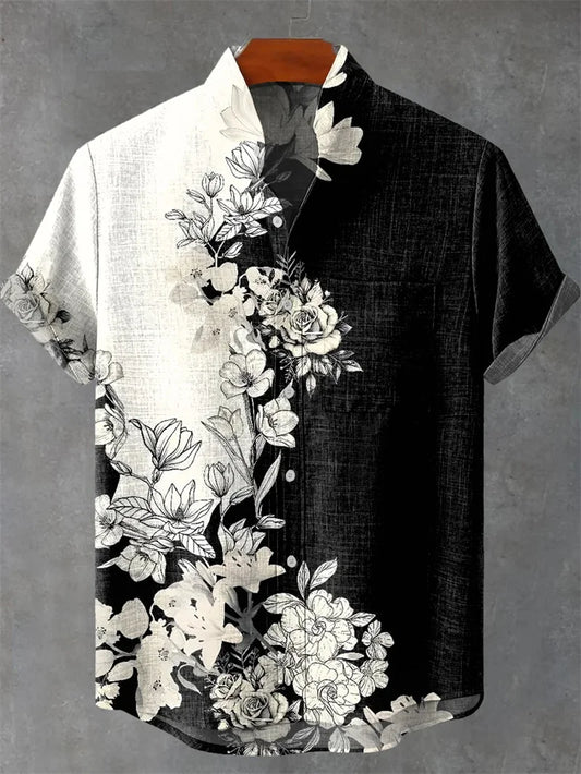 Men's Ethnic Style Flower Print Short Sleeve Top Comfort Flap Shirt Beach Holiday Hawaii Summer Casual Shirt