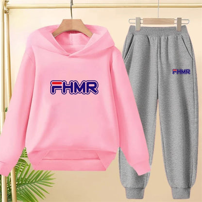 Children's Hoodies Top+Bottom Girls Pink Boy Black Age 3-12 Coat Casual Toddler Long Sleeves Suit Letter Brand Print Clothing