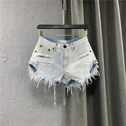 Sexy Low-waisted Denim Shorts 2026 New Summer Hole A Wide-leg Pants Ripped Jeans for Women