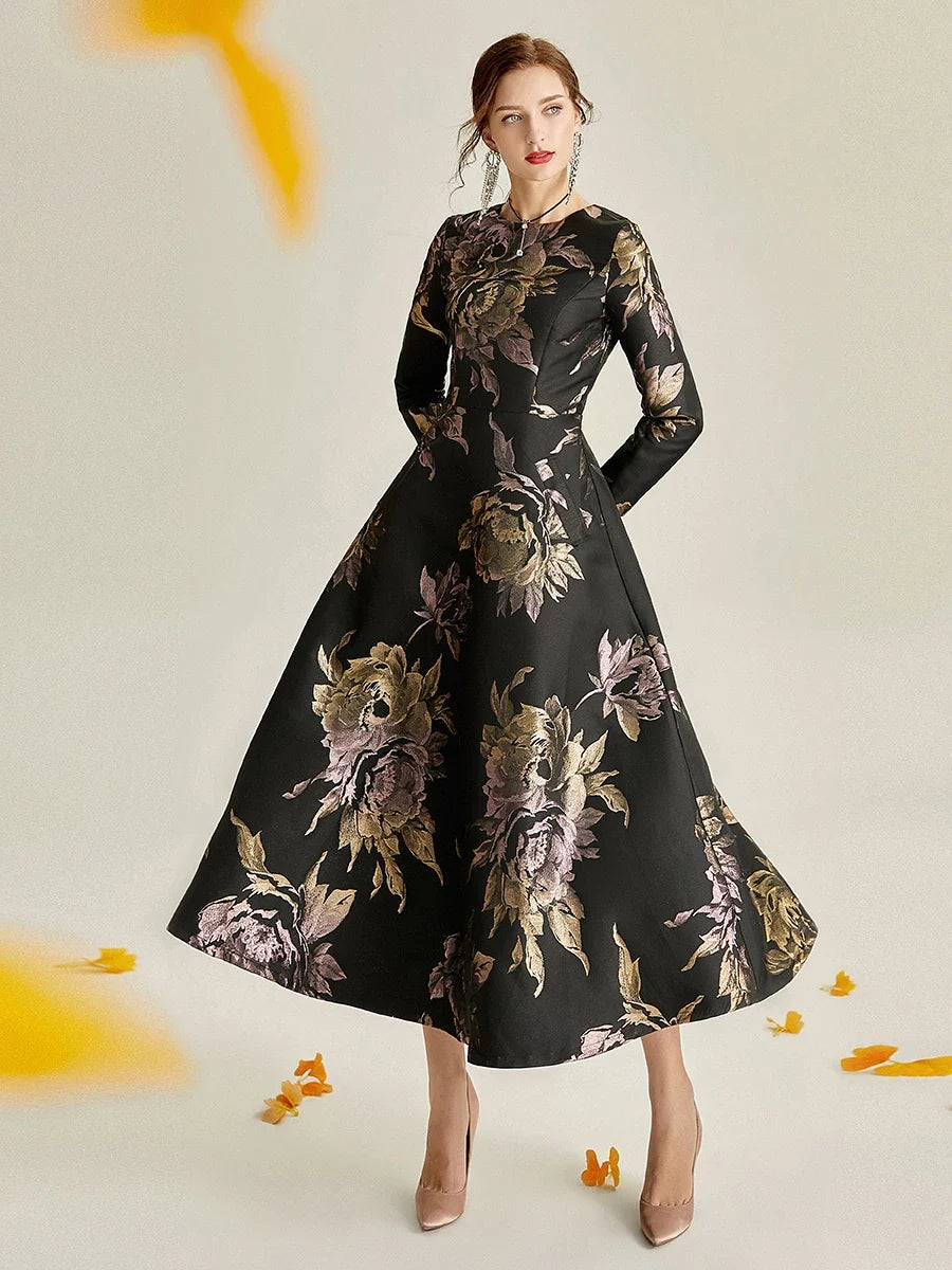 Women's Casual Summer Jacquard Maxi Dress Boho Floral Party Evening Elegant Long A-Line Dress