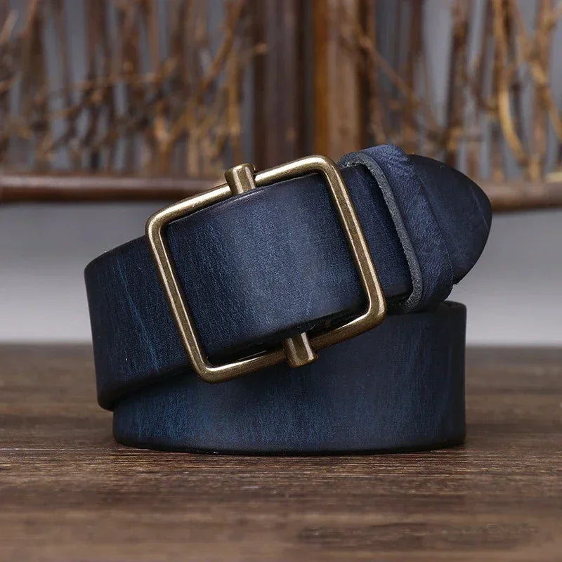 3.8 Wide Pure Cowhide Genuine Leather for Men's High Quality Jeans No Drilling Smooth Buckle Belts Cowboy Waistband Male Fashio
