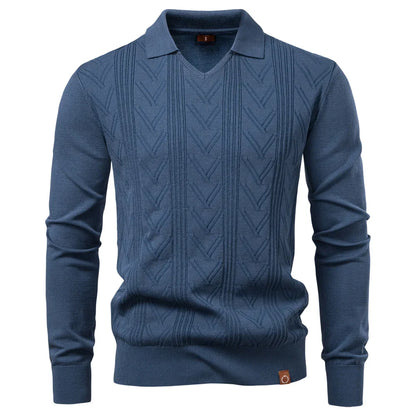 2025 Modern V-neck Polo Men Solid Color Long Sleeve Fashion Forward Cut Luxury Business Social Premium Sweaters Male